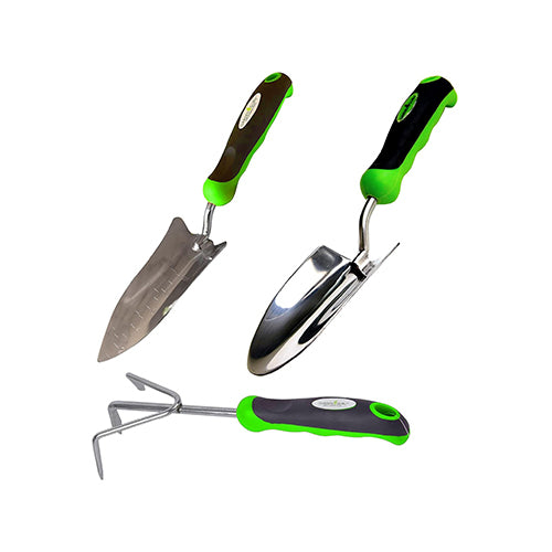 Stainless Steel 3pc Gardening Tool Set (Includes Trowel Transplanter Cultivator)-1