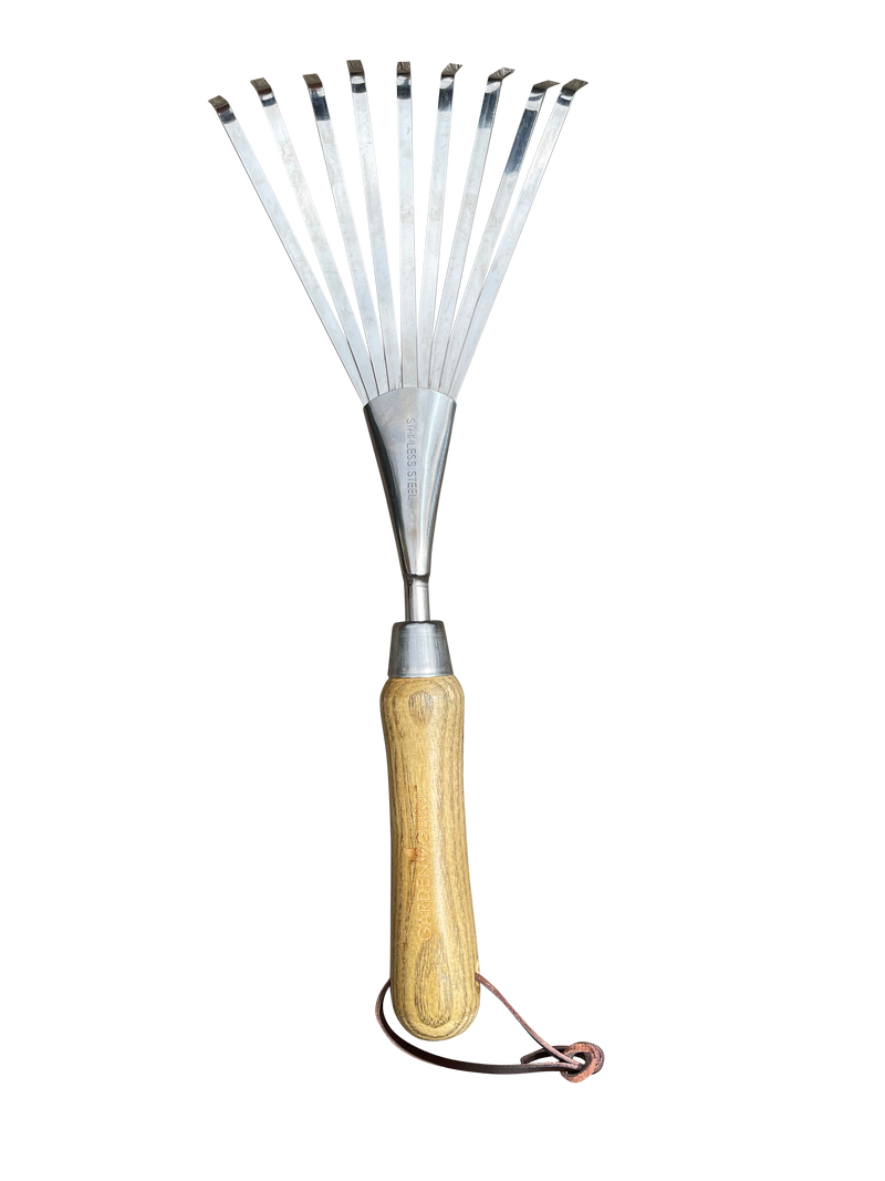 Stainless Steel Garden Hand Rake (classic wood handle)-3