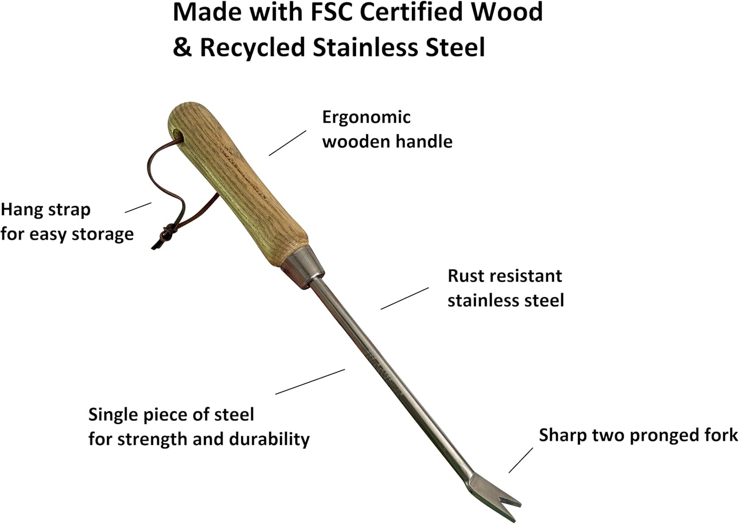 Stainless Steel Garden Dandelion Weeder (classic wood handle)-3