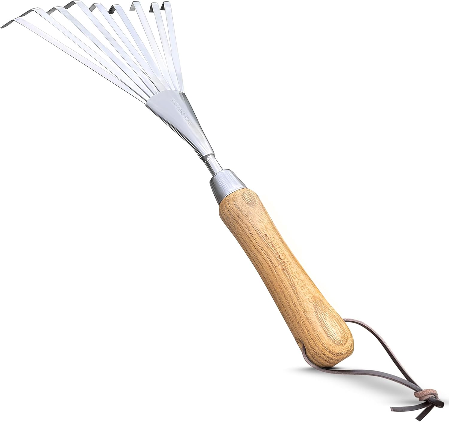 Stainless Steel Garden Hand Rake (classic wood handle)