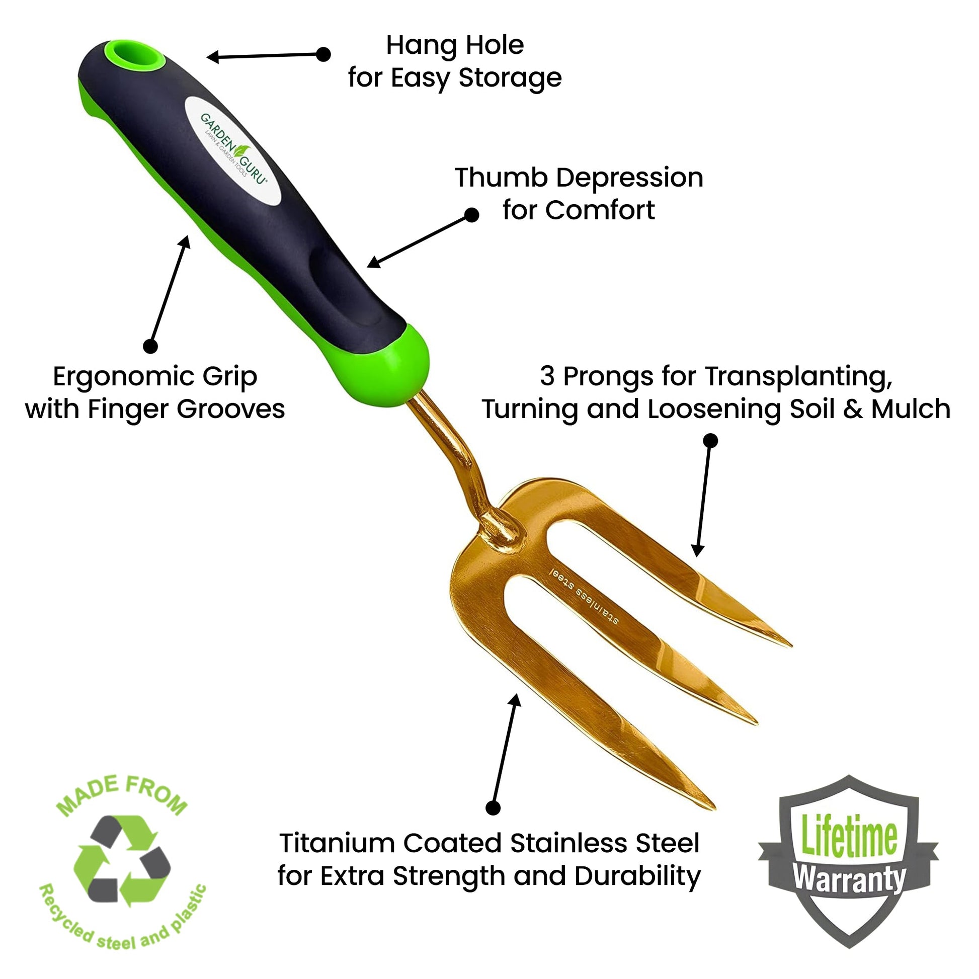 Titanium Garden Tool Set - Includes Hand Trowel Transplanter Cultivator-3