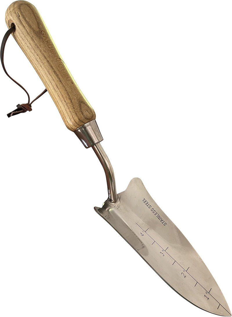 Stainless Steel Transplanter Trowel (classic wood handle)-1