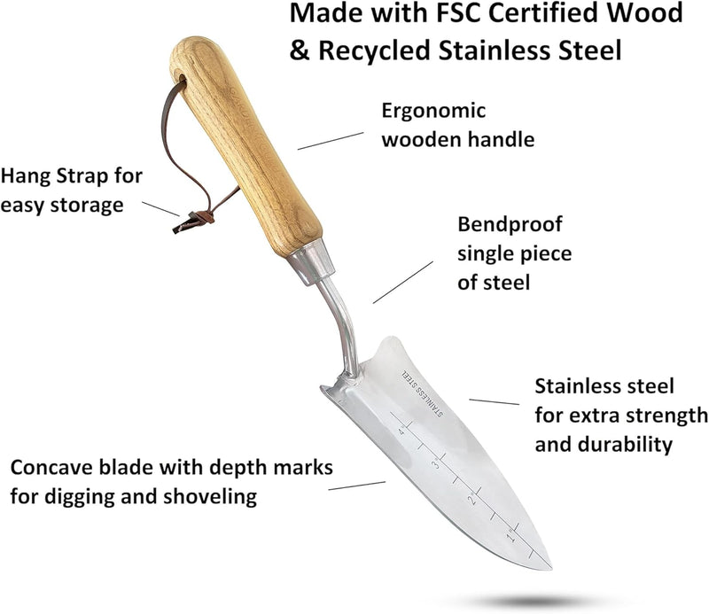 Stainless Steel Transplanter Trowel (classic wood handle)-3