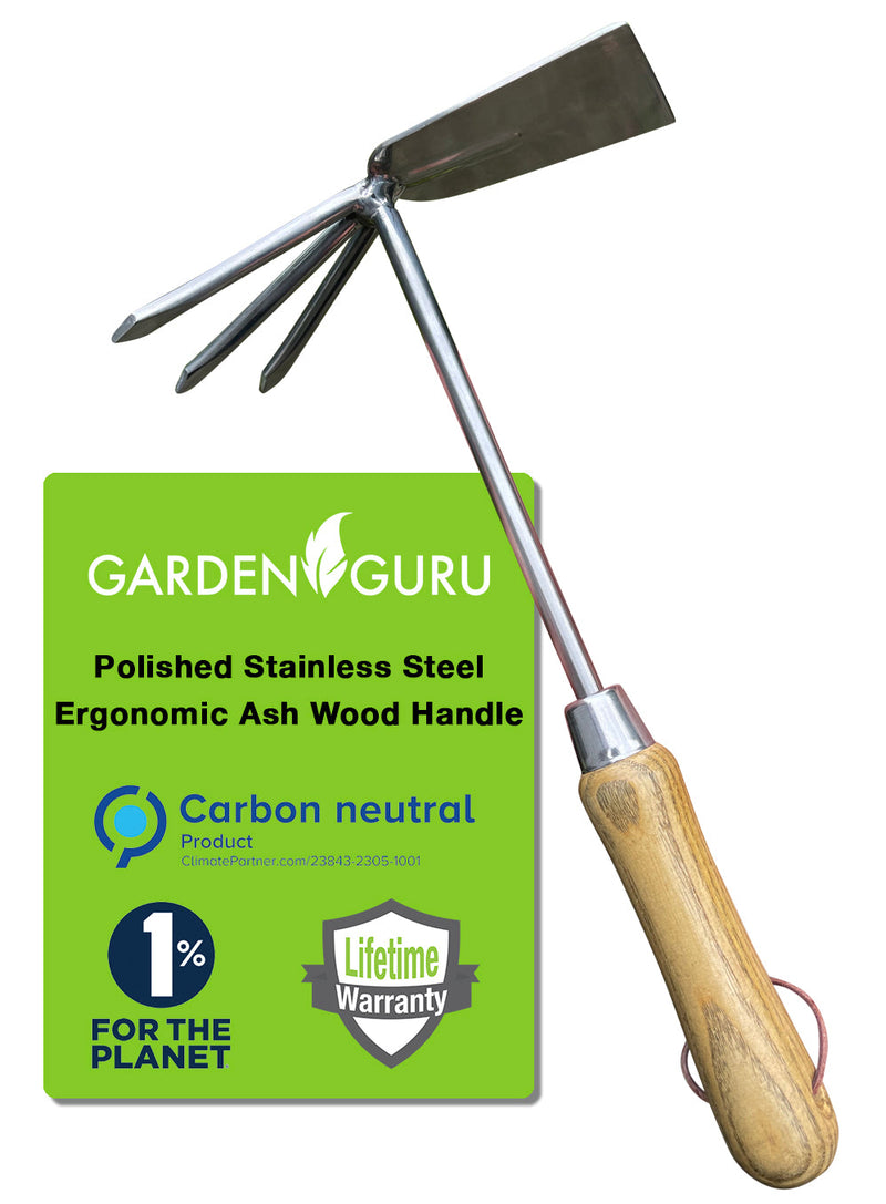 Stainless Steel Garden Cultivator Hoe (classic wood handle)-2