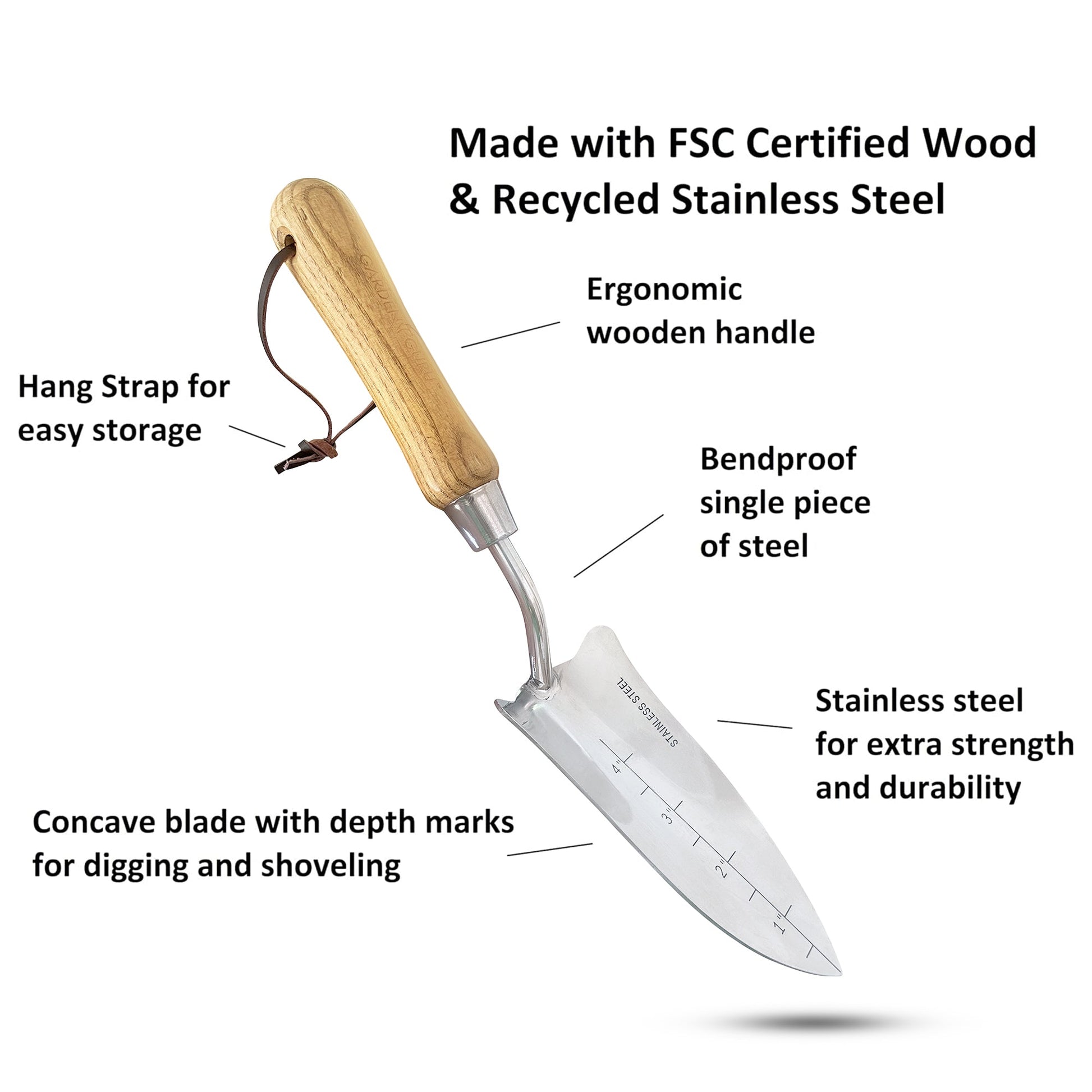 Stainless Steel Transplanter Trowel (classic wood handle)-5