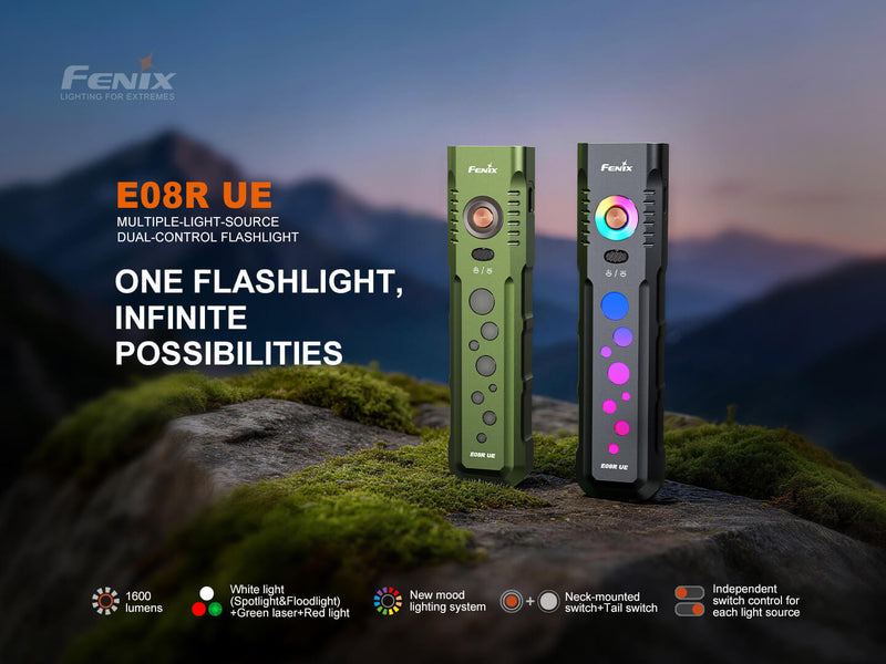 Fenix E08R UE Multi-Light EDC Flashlight With Red Light & Green Laser-3