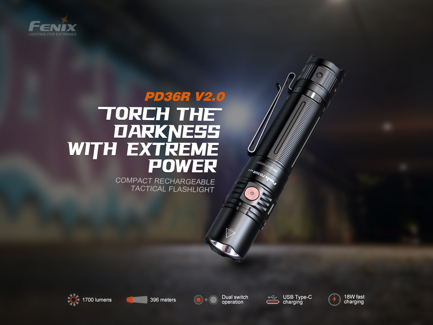 Fenix PD36R V2 Compact Rechargeable Tactical Flashlight - 1700 Lumens-3