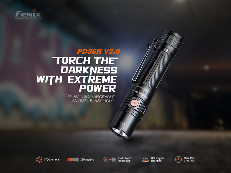 Fenix PD36R V2 Compact Rechargeable Tactical Flashlight - 1700 Lumens-3
