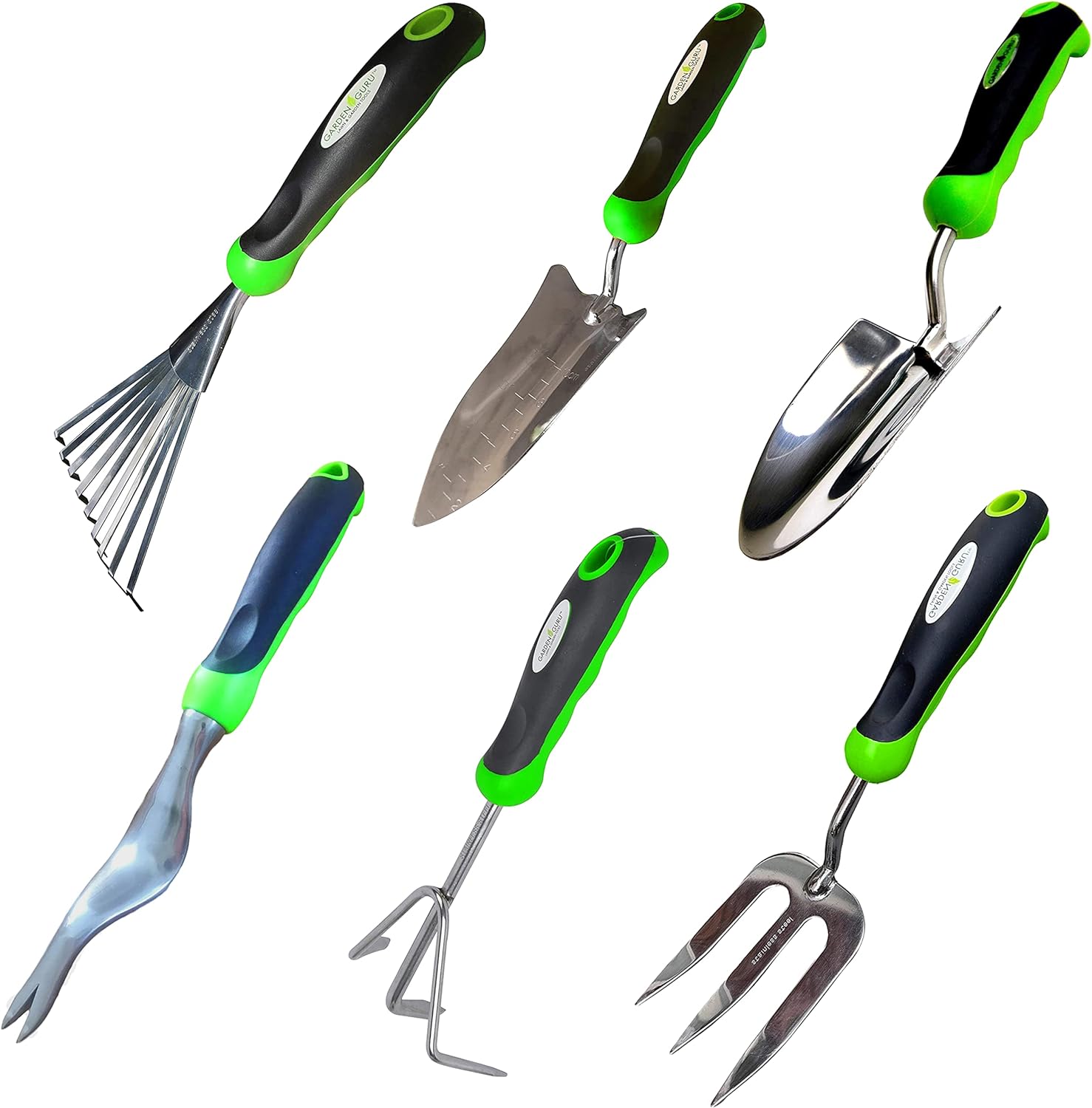 Stainless Steel 6pc Gardening Tool Set (Includes Trowel Transplanter Rake Weeder Cultivator Fork)-1