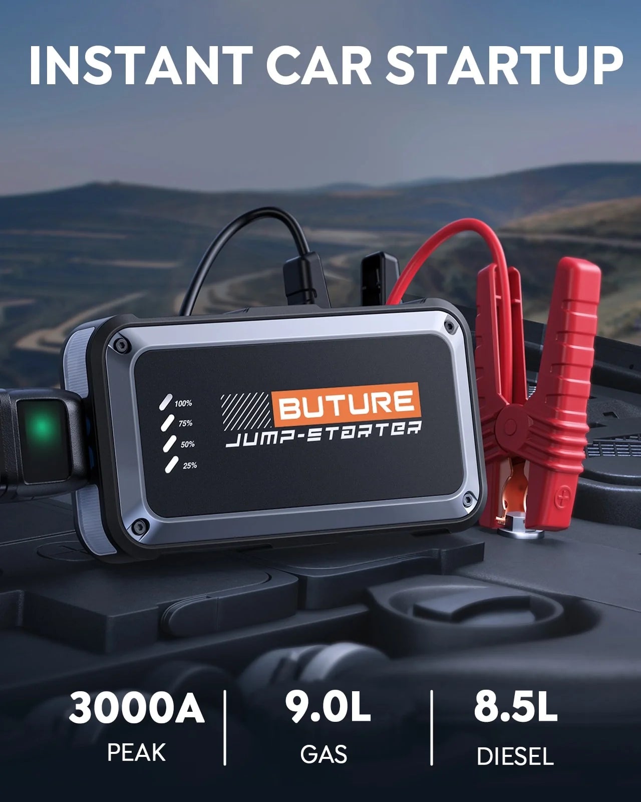 Buture Beta08 Car Jump Starter 3000A丨Compact Size, Air Travel Friendly-2
