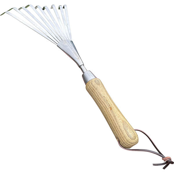 Stainless Steel Garden Hand Rake (classic wood handle)-1